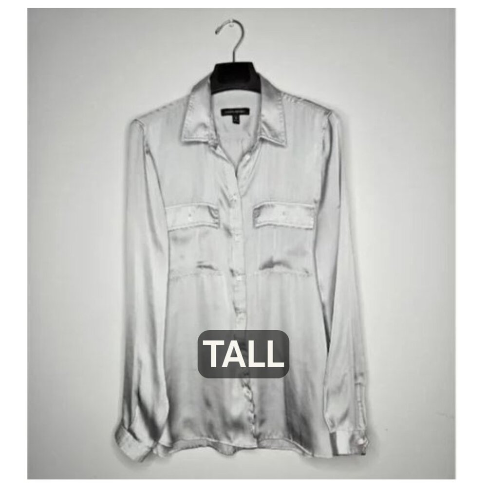 Banana Republic Grey/Silver Satin Button-Down Blouse M Tall